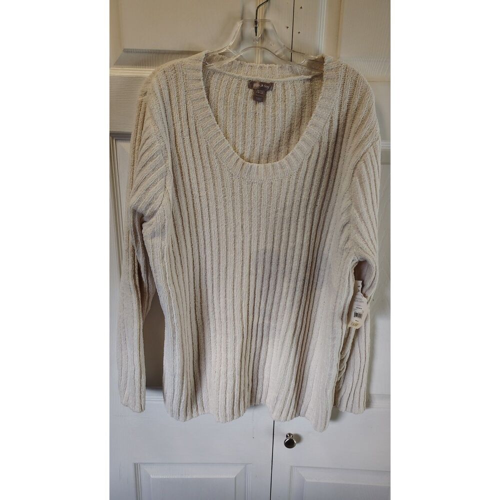 NWT White Stag Cream Ribbed Chenille Knit Scoop Neck Sweater - Size 3X (22W-24W)